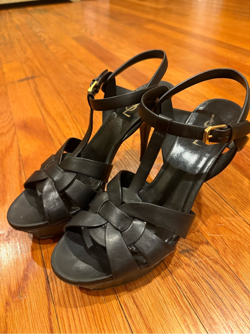 Saint Laurent YSL Tribute 315490 Black Leather Platform Heels EU 41 US 11 - Picture 4 of 7